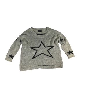 Mia Maddison Gray Crewneck Sweater with Black Star Accents 1XL